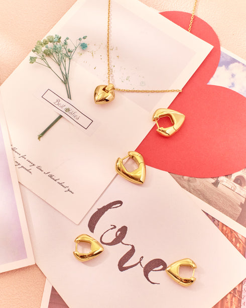 Gold Puffy Shield Hoop Earrings